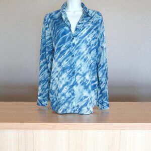 Jones New York Signature XL Blue and White Long Sleeve Blouse